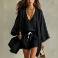 thumbnail image 2 of Linen Set Women Summer Spring 3 Piece Lounge Sets Cardigan Matching Tank Tops and Wide Leg Casual Vacation Outfits Black L, 2 of 6