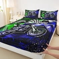 thumbnail image 2 of Manfei Motorcycle Motocross 3pcs Twin Sheet Sets,Honeycomb Grid Twin Fitted Sheet,Blue Green Breathable Flat Sheet,Sport Bedroom Decorative, 2 of 6
