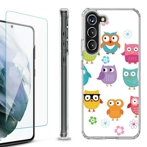 OneToughShield ® for Samsung Galaxy S23  S23 Plus 5G Shockproof Bumper Phone Case, with Tempered Glass Screen Protector - Happy Owl