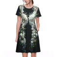 thumbnail image 1 of Disketp Floral Angelic White Wings para Vestido de Manga Corta para Mujeres, Vestidos de Verano para Mujeres, Casual y Holgado para la Playa, 1 of 6
