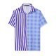 thumbnail image 1 of Lars Amadeus Camisa de cuadros a rayas estampada con botones y manga corta en color en contraste para hombre Morado negro M, 1 of 6