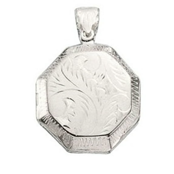 Sterling Silver 30" 1mm Box Chain Etched Octagon Locket Pendant Necklace
