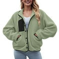 thumbnail image 4 of felwors Womens Fleece Jacket Fuzzy Long Sleeve Short Winter Coats Button Down Sherpa Jacket Outerwear with Pockets Green, XL, 4 of 8