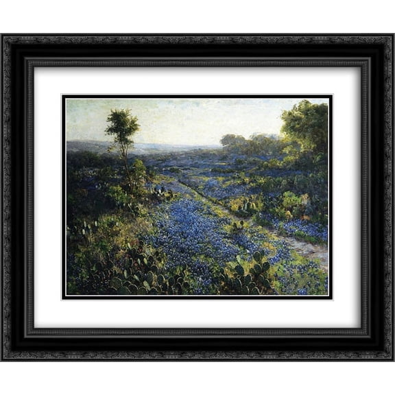 Robert Julian Onderdonk 2x Matted 24x20 Black Ornate Framed Art Print 'Field of Texas Bluebonnets and Prickly Pear Cacti'