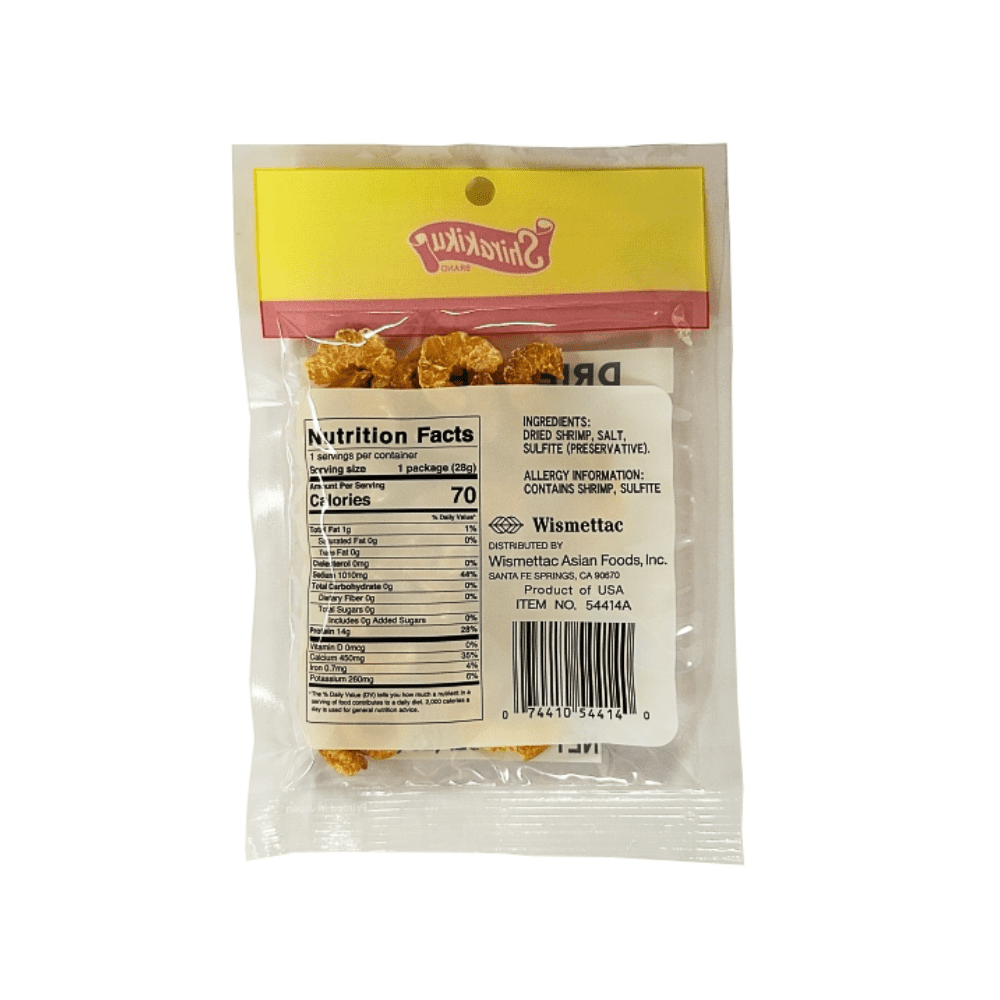 Shirakiku Brand Dried Shrimp, Contains Shrimp, Sulfite. Plastic Packaging