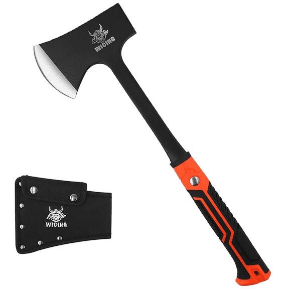 WICING 17" Camping Hatchet with 1065 Manganese Steel Blade and Shock-Absorbing Grip, Includes Nylon Sheath
