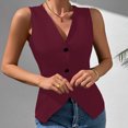 thumbnail image 2 of Wlynlyn Vest Tops for Women V-Neck Sleeveless Button down Summer Vest Solid Color Business Casual Fitted Waistcoat(Wine,Large), 2 of 7