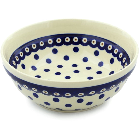 Polish Pottery 6½-inch Bowl (Peacock Dots Theme) Hand Painted in Boleslawiec, Poland   Certificate of Authenticity