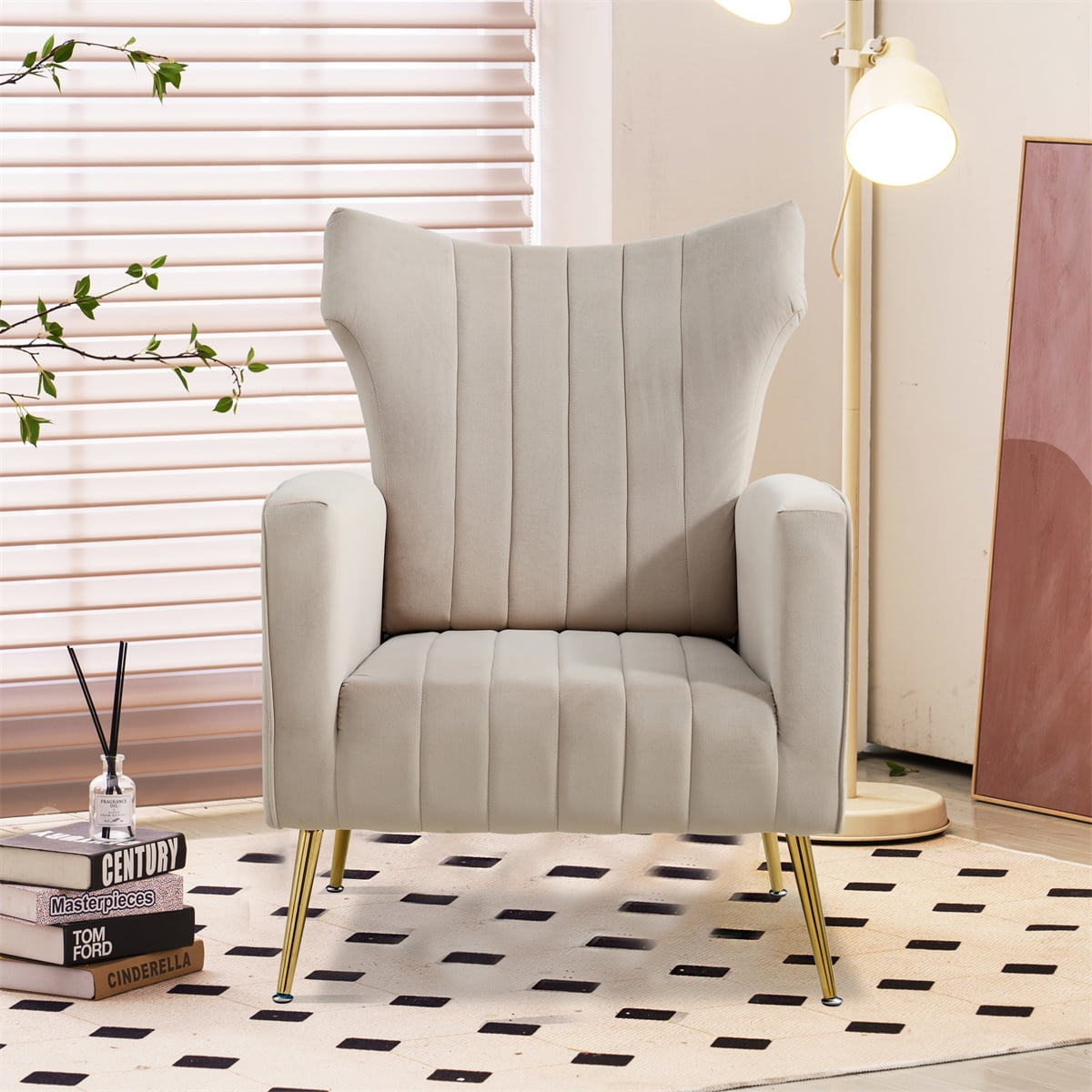 Gold velvet wingback deals chair