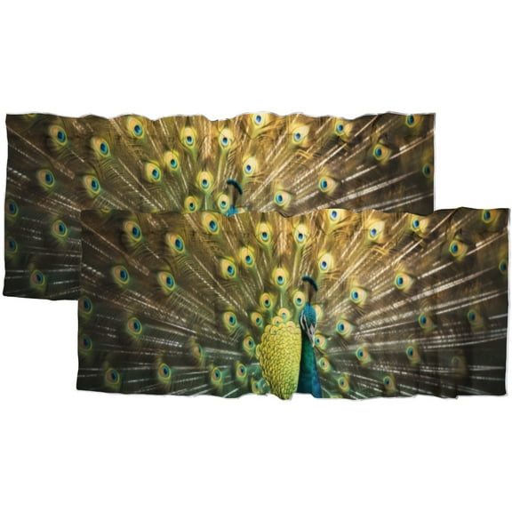 Peacock Kitchen Valance Exotic Wildlife Feather Vintage Oriental Rod Pocket Decoration Window Valance Curtains 54x18inch(2Pcs)