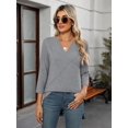 thumbnail image 3 of Tops TICTICMISS para mujer, manga 3/4, cuello en V, holgados, gris, 3 of 6