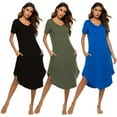 thumbnail image 4 of Xmarks Womens Nightgown V Neck Long Sleepwear Short Sleeve Soft Loungewear with Pockets US 6-16, 4 of 8