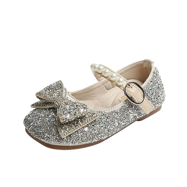 Zecgelong Bottes pour Filles, Chaussures Décontractées d'Automne pour Filles à la Mode avec Strass, Paillettes, Nœud et Boucle, Chaussures Habillées, Chaussures de Danse