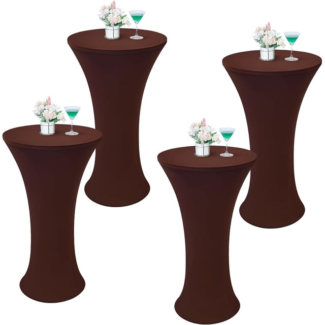 4 Pcs Nappe de Cocktail Ronde Brune 24x43 Pouces Ajustée, Extensible, Housse de Table de Cocktail pour Banquet, Bar, Fête, Pub, Mariage, Intérieur Extérieur