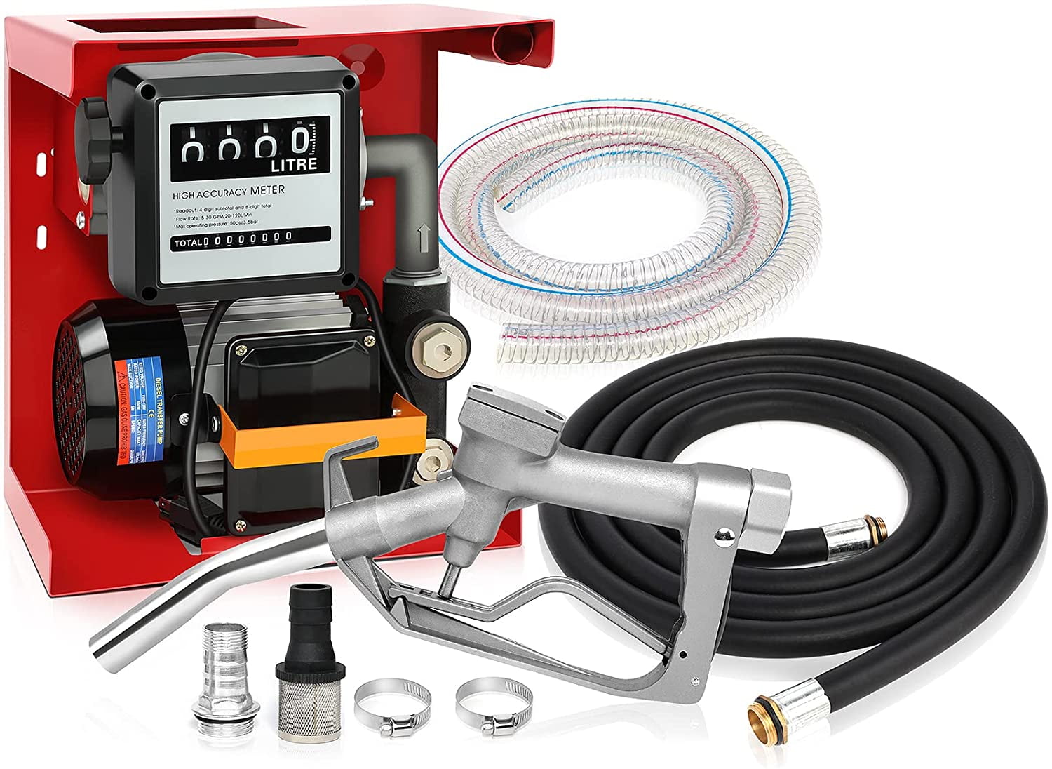110V Manual Nozzle Digital Meter Fuel Transfer Pump Kit- 13ft Hose 16GPM 