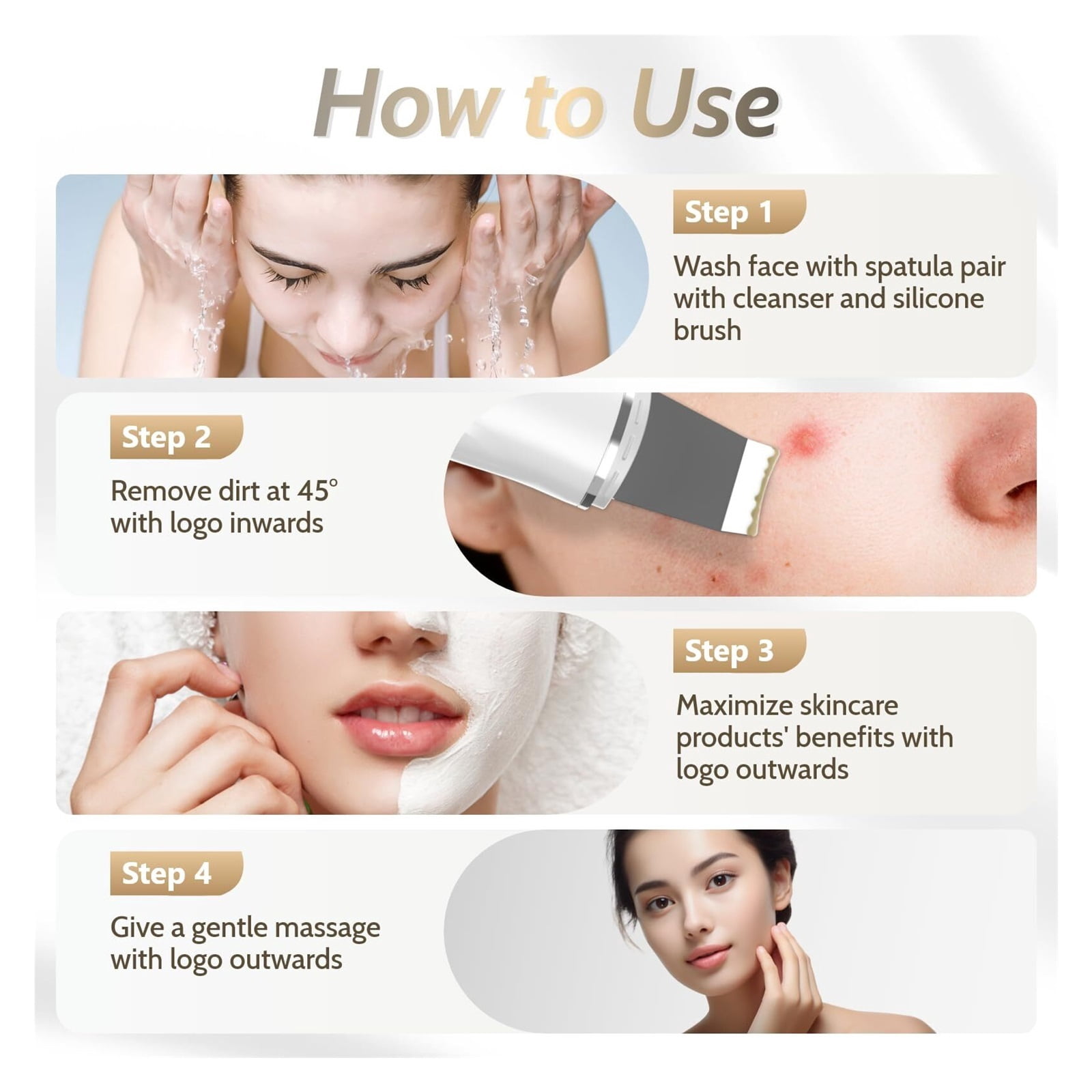 Skin Scrubber Face Spatula, Face Spatula Blackhead Remover for Deep Cleansing Skin Spatula, 4 in 1 Pore Extractor with USB Charger (Large)