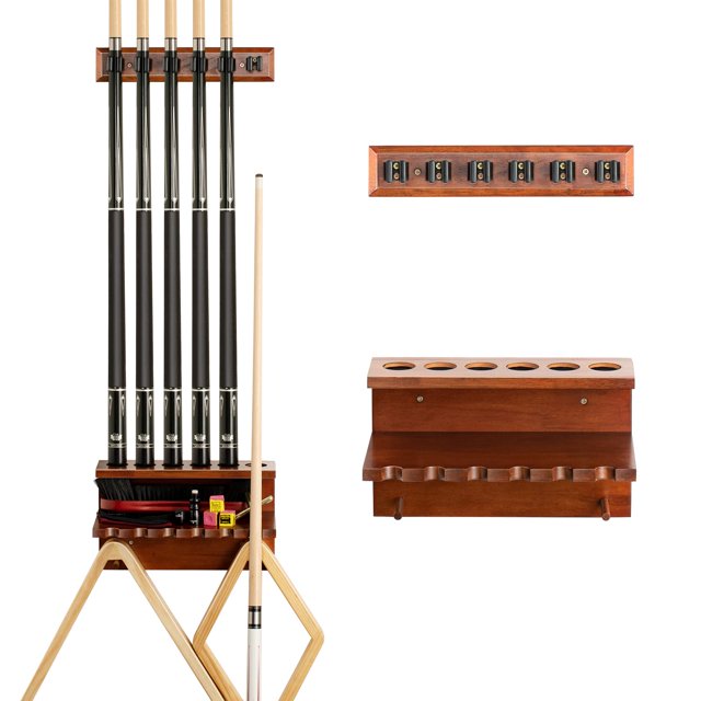 Soporte de pared para palos de billar EXTCCT para 6 tacos, madera de roble