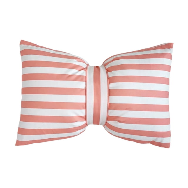 Funda de Almohada a Rayas con Detalle de Lazo | Funda de Cojín Cilíndrica de Terciopelo Suave para Sofá y Cama | Funda de Cojín para Decoración Del Hogar | Tamaño Estándar de 50 X 33 Cm para Rellenos