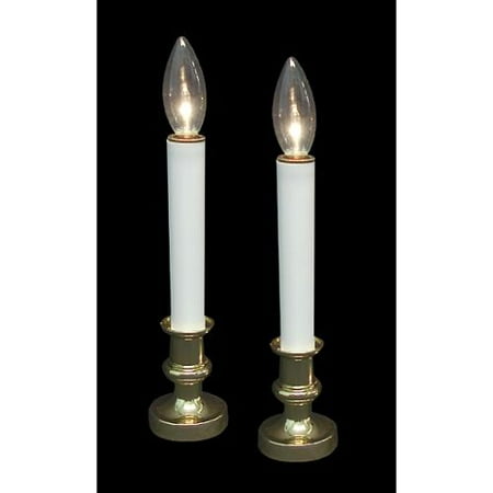 Pack of 2 Battery Operated Brass Plated Lighted Christmas Candle Lamps 9.5"