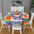thumbnail image 2 of Rainbow Tie Dye Mandala Pattern Round Tablecloth 60"x60",Wrinkle Wipeable Table Cloth for Kitchen Dining Room Picnic Patio Party, 2 of 6
