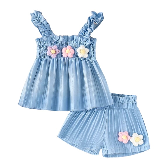UAYOTSE Girls Comfortable and Breathable Set Cute Cartoon Printed Flying Sleeve Top Shorts Two Piece Set,Sizes 12-18 Months