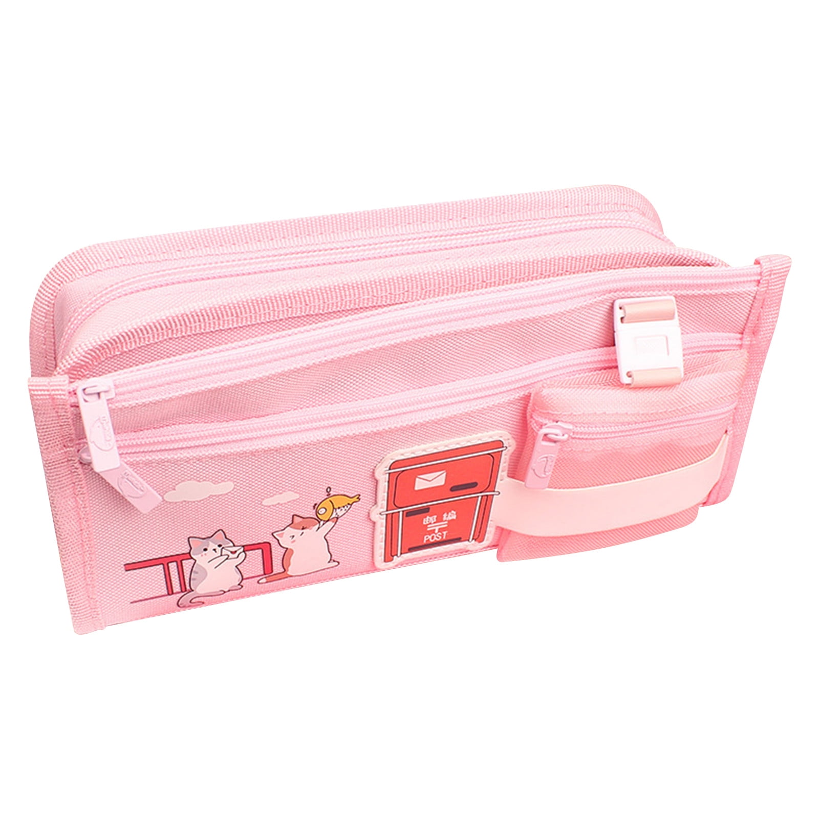 Oavqhlg3b Large Capacity Pencil Case Nylon Pencil Pouch with Zipper Double Layer Large Capacity Waterproof Pencil Bag, Size: One size, Pink