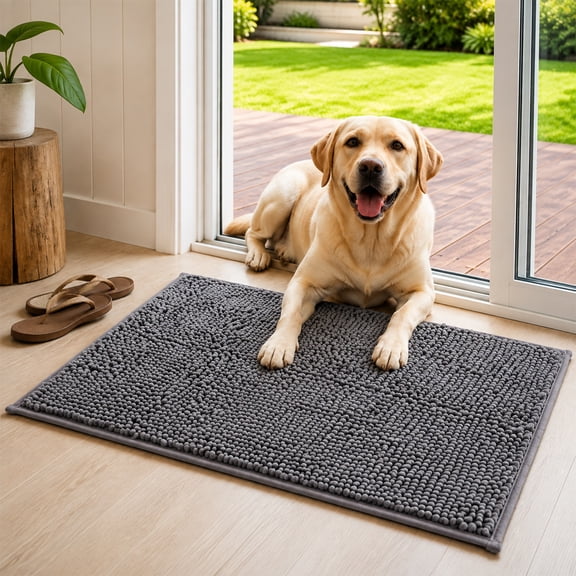 Behome Dog Door Mat for Muddy Paws, Absorbs Moisture and Dirt, Absorbent Non-Slip Washable Doormat, Entry Indoor Entryway Carpet for Inside Floor, Grey