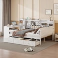 thumbnail image 2 of Full Size Wooden Daybed with Desk, 3 Storage Drawers and Three Large Side Compartments, Pine Construction Daybed with Usb Ports And Power Outlets for Bedroom, Living Room, White, 2 of 8