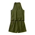 thumbnail image 4 of Costeam Womens Halter V Neck Short and Capri Pants Two Piece Outfit Lightweight Linen Blend Loose Fit Solid Color Casual Summer Co Ord Set, 4 of 6