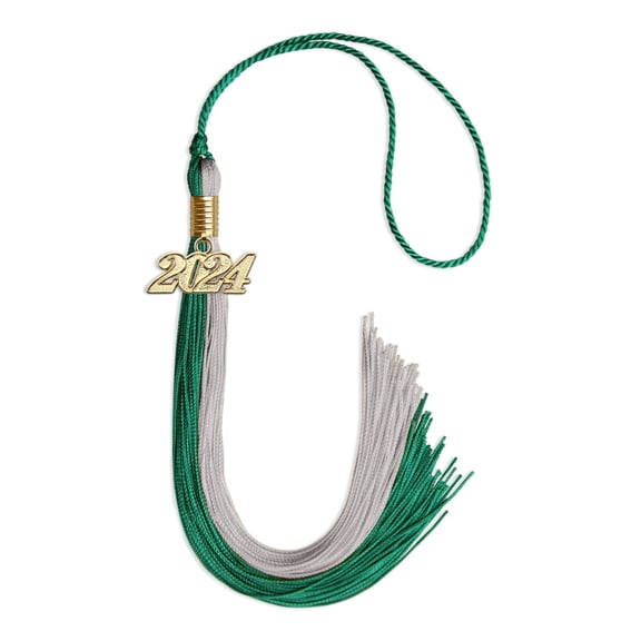 Emerald Green/Grey Graduation Tassel with Gold Date Drop