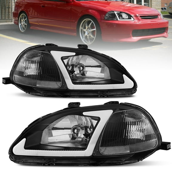 MOSTPLUS Headlights Left & Right for 1996 1997 1998 Honda Civic EJ EK EM LED DRL Strip