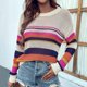 thumbnail image 5 of Top De Punto Para Mujer Jersey De Cuello Redondo Informal Con Rayas Arcoíris Suéteres Transpirables Para Mujer Para Oficina Para Citas ANGGREK Ropa, 5 of 6