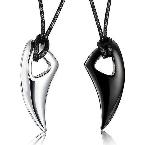 Collar de acero inoxidable para hombre, cadena con colgante de diente de lobo y lanza, cadena ajustable, juego de 2