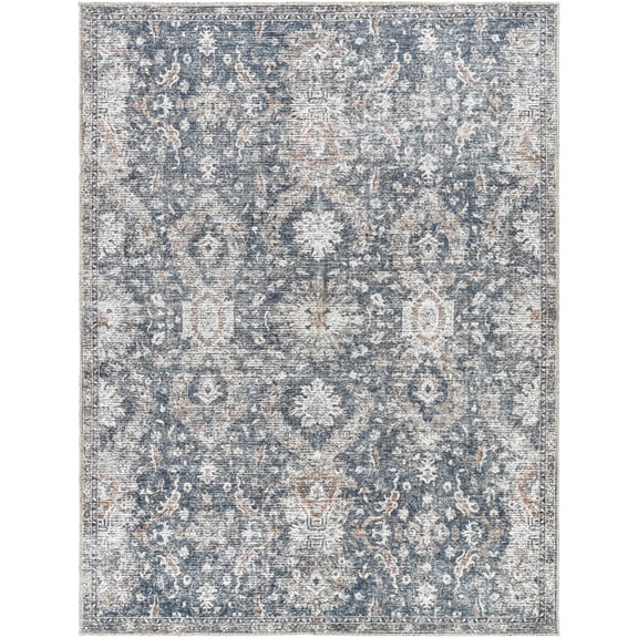 BoutiqueRugs Arnaud Traditional Area Rug - Machine Washable - Navy Blue, Beige - 2' x 2'11"