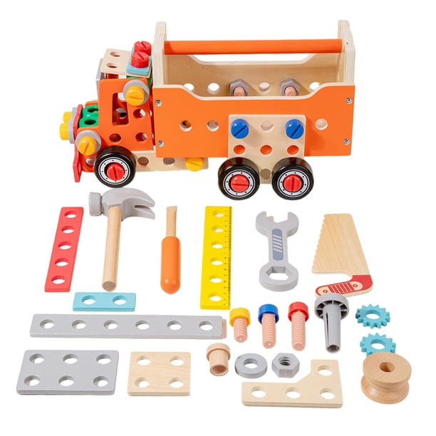 Juego de herramientas de madera para niños, carrito de herramientas para juegos de simulación, divertido juguete de construcción para habilidades
