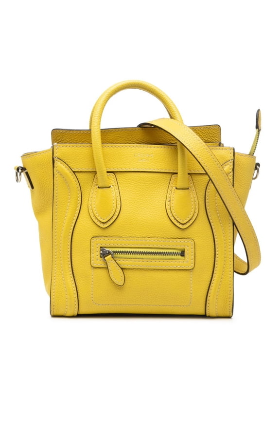 Pre-Owned Celine Luggage Nano Shopper Handbag/Shoulder Bag, 2-Way, Yellow Leather, Women's...