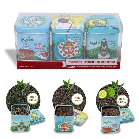 Lazika Loose Leaf Tea Set, Earl Grey, Black and Green Tea Premium Collection, Petite Presentatiton Boxes, Early Harvest, Handcrafted, 3.35 Oz, (Pack of 3)
