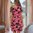 thumbnail image 3 of Yuyamidu Pink Rose Nightshirt for Women Sleepwear Elegant Nightgown Button Down Sleep Shirts Round Neck Summer Lounge Dress, 3 of 6