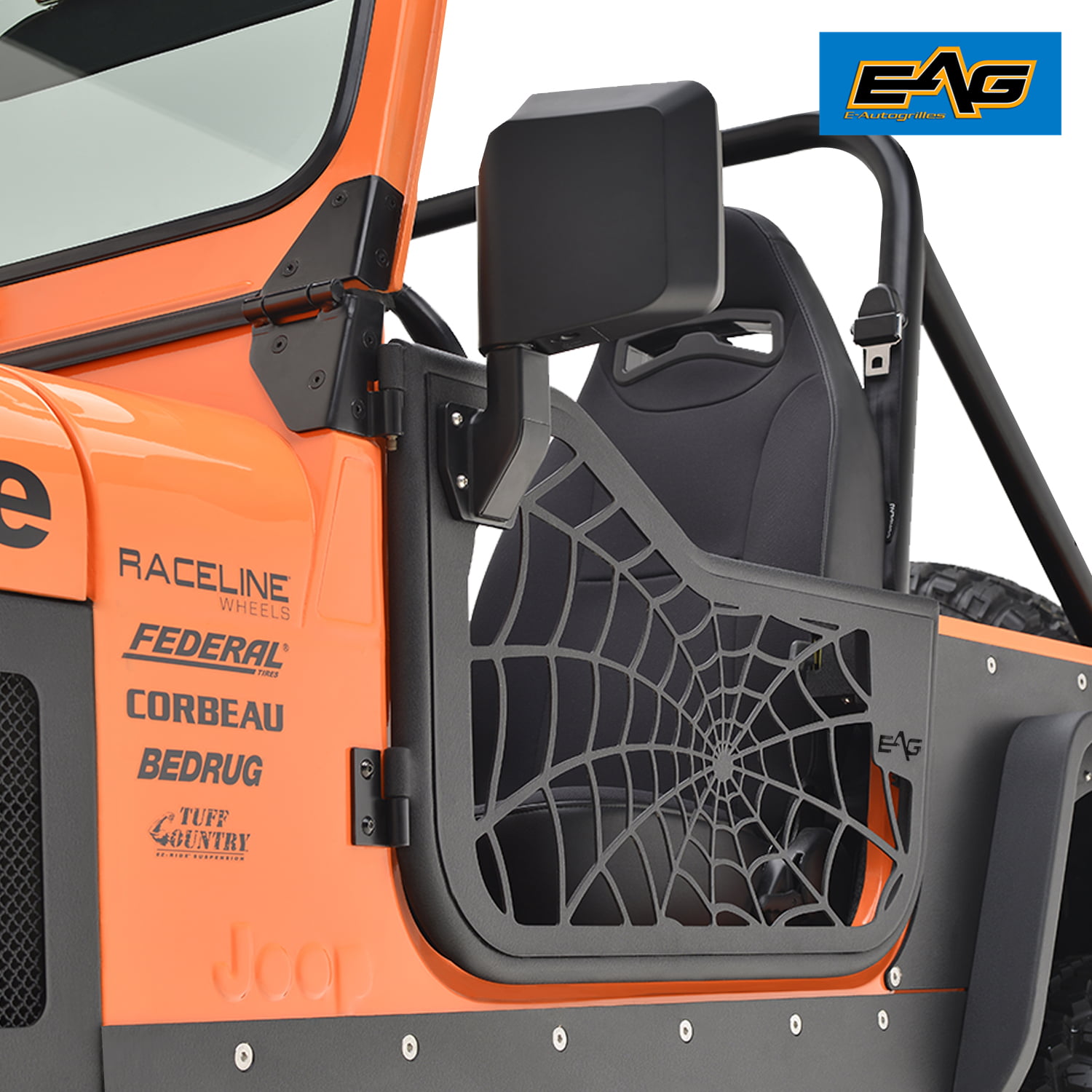 EAG Spyder Web Tubular Door with Side View Mirror Fit for 76-95 Wrangler  CJ7 / YJ 