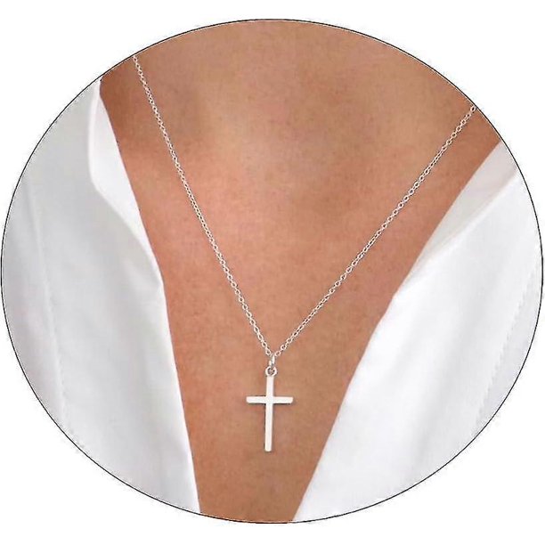 Collar con cruz para el día de San Valentín para mujer | Collar con colgante de cruz chapado en oro y plata de 14 quilates, collar con cadena con colgante de cruz moderno, decoración diaria minimalist
