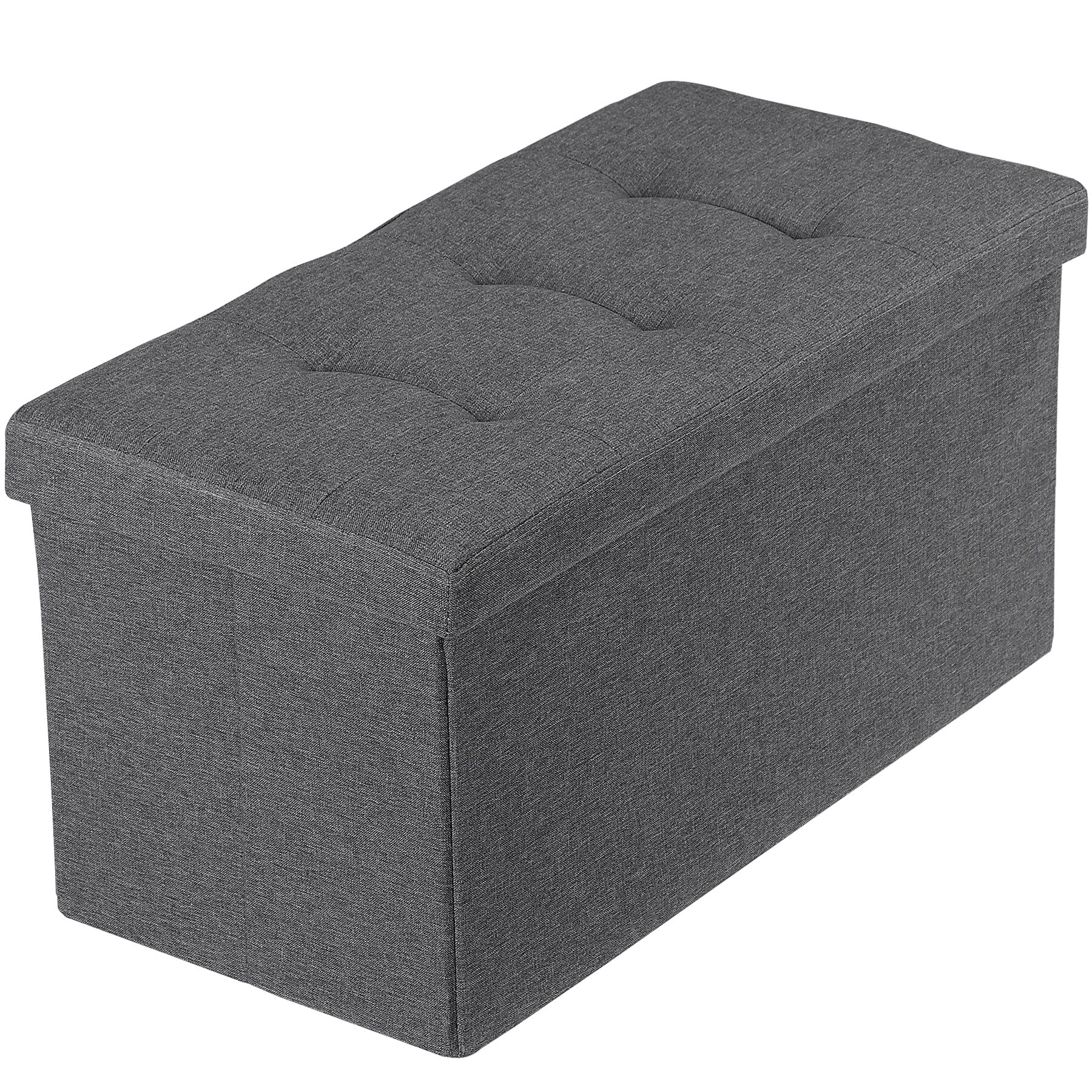 HomGarden 30'' Linen Storage Ottoman Bench Modern Foldable Footrest Padded Seat 660lbs Dark Gray