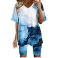 thumbnail image 1 of Blusas para Mujeres Casual V-Cuello Impresión de Manga Corta Blusa Y Pantalones Cortos Conjunto, Traje Casual para la Primavera, 1 of 3