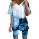 thumbnail image 1 of Blusas para Mujeres Casual V-Cuello Impresión de Manga Corta Blusa Y Pantalones Cortos Conjunto, Traje Casual para la Primavera, 1 of 3