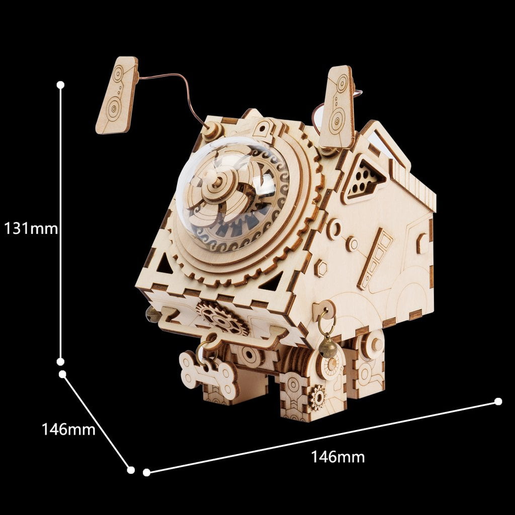 Robotime 3D Laser Cut Wooden Puzzle Music Box Kit Robot Dog Seymour Diy Puzzle Toy With A Cute Song