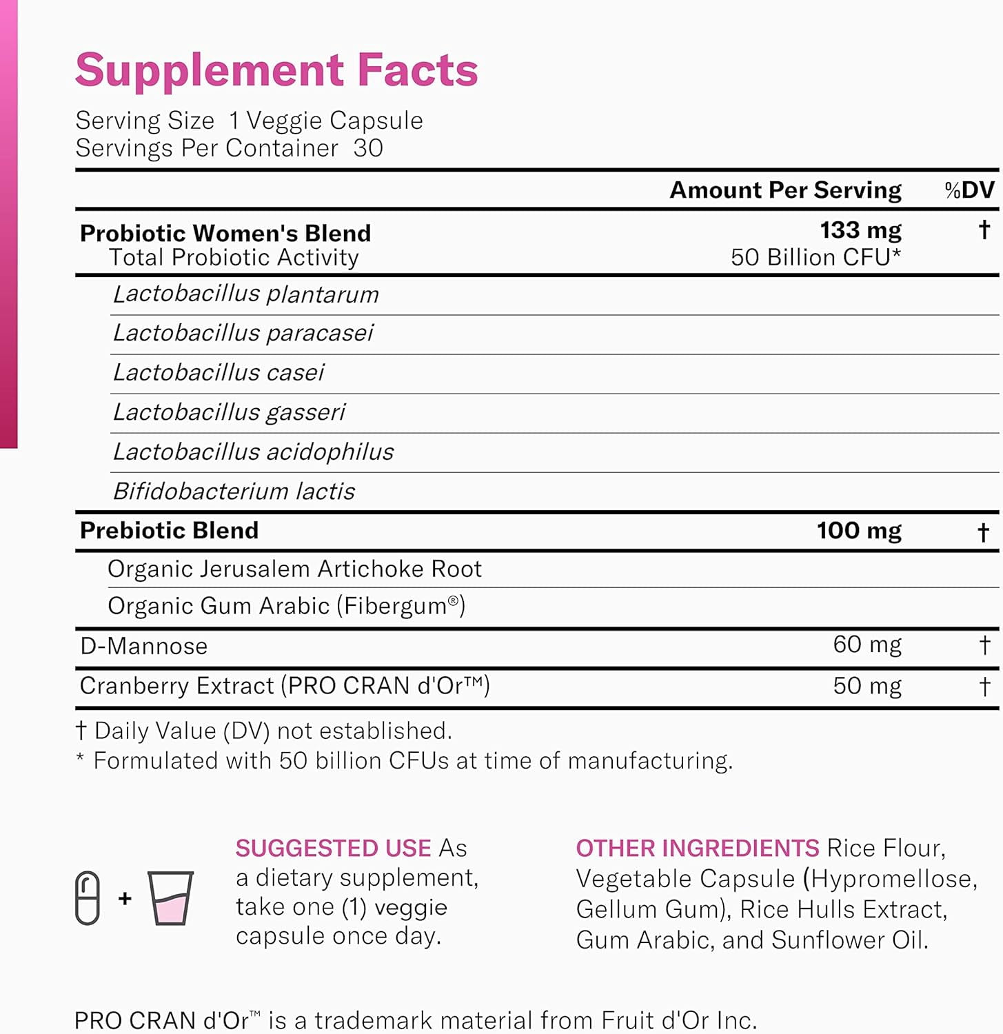 Physician’s Choice Women’s Probiotic with Prebiotic and Cranberry Fruit Powder, 50 Billion CFU, 60 Count
