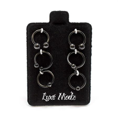 Twisted Captive Bead Ring - Captive Bead Ring 6pc Horseshoe Circular Barbell Twist Black CBR Lip 16G 8MM