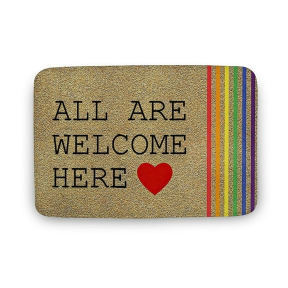 All Are Welcome Here Front , LGBT Home Decorative Doormat, Indoor Outdoor No Slip Mat, House Warming Gifts Home Decor; Welcome Mat; Indoor Doormat,Front Back Door Mat 16x24 inches
