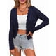 thumbnail image 3 of Chaqueta Cárdigan de Punto con Cuello en V y Larga para Mujer, Suéter Chal de Punto Sin Botones. Azul Marino L, 3 of 8