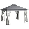 thumbnail image 3 of Outsunny 10' x 11.5' Outdoor Patio Gazebo Canopy with 2-Tier Polyester Roof, Netting, Curtain Sidewalls, and Steel Frame, Gray, 3 of 10
