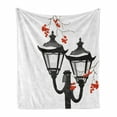 thumbnail image 1 of Rowan Soft Flannel Fleece Throw Blanket, Street Lantern Among Snowy Rowan Branches Christmas Winter Season, Cozy Plush for Indoor and Outdoor Use, 70" x 90", Charcoal Grey Orange, by Ambesonne, 1 of 6